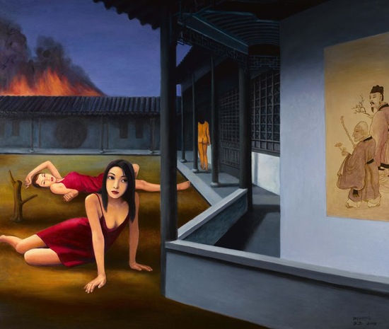 贺文斌 后园之火130x110cm  2004年  布面油画