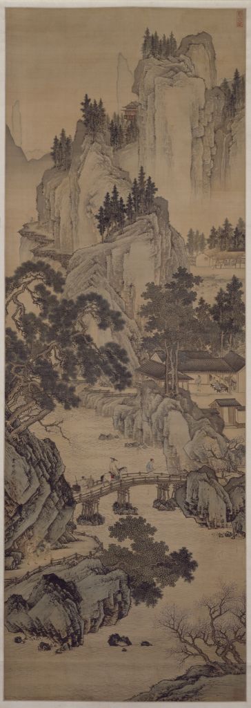 《春山游骑图》轴，明，周臣绘，绢本，设色，纵185.1cm， 横64cm